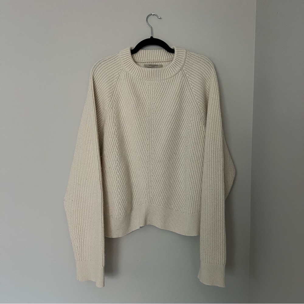 All Saints Cozy Cream Knit Sweater Size L Oversized Ribbed